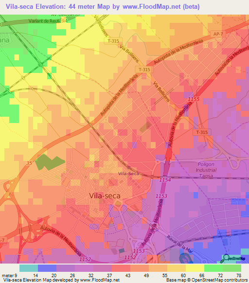 Vila-seca,Spain Elevation Map