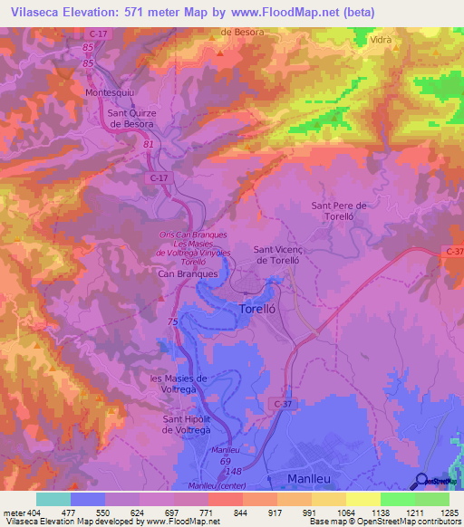 Vilaseca,Spain Elevation Map