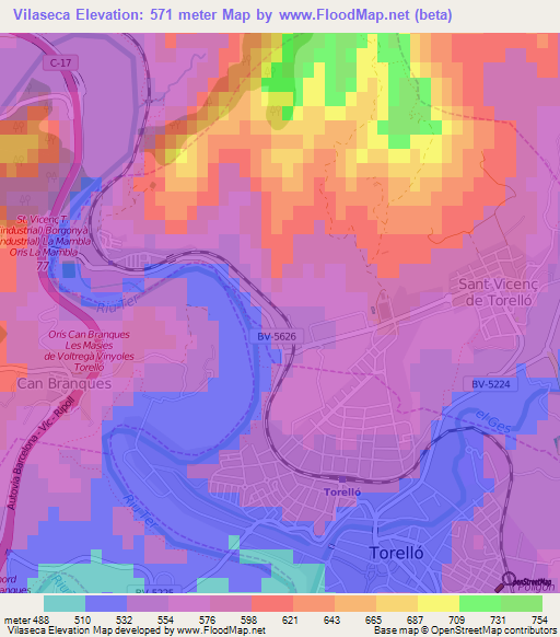 Vilaseca,Spain Elevation Map