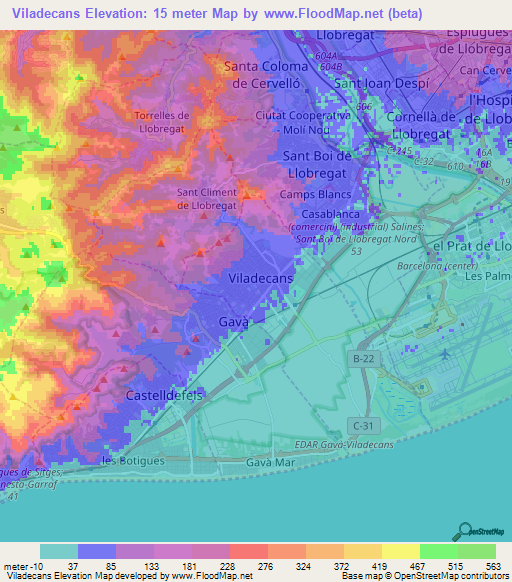 Viladecans,Spain Elevation Map