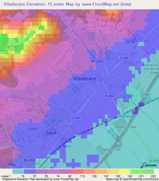 Viladecans,Spain Elevation Map