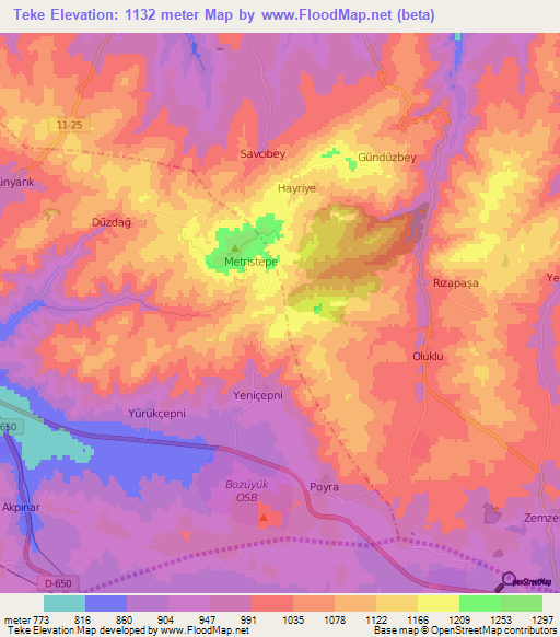 Teke,Turkey Elevation Map