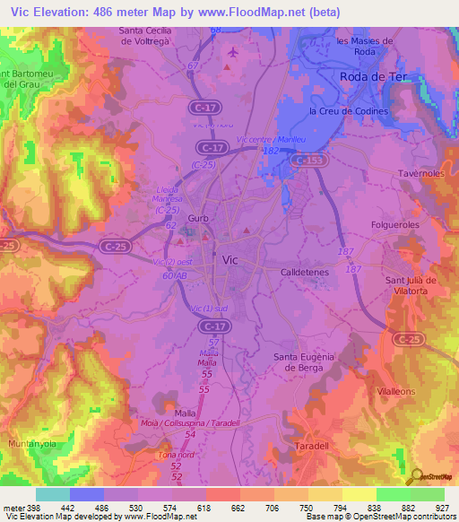 Vic,Spain Elevation Map