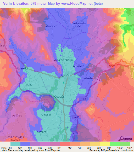 Verin,Spain Elevation Map