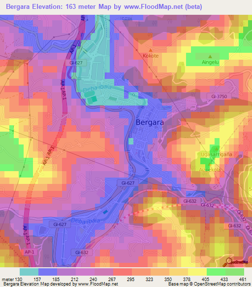 Bergara,Spain Elevation Map