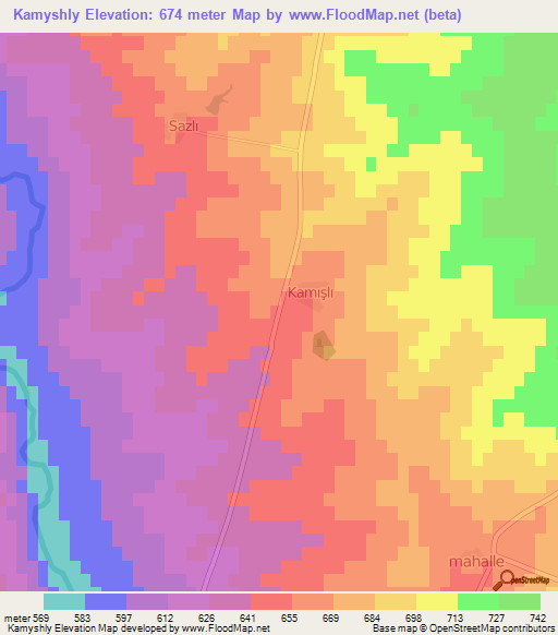 Kamyshly,Turkey Elevation Map