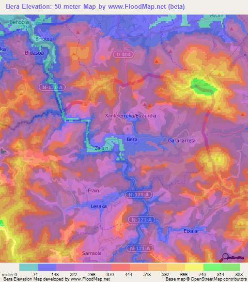 Bera,Spain Elevation Map