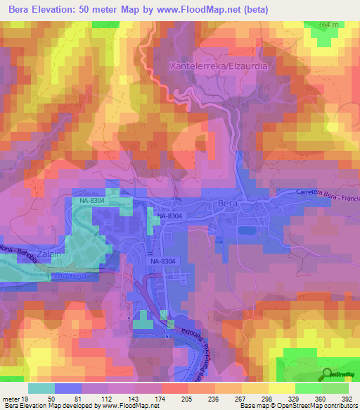 Bera,Spain Elevation Map