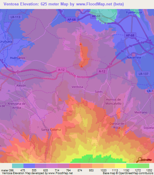 Ventosa,Spain Elevation Map