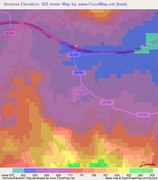 Ventosa,Spain Elevation Map