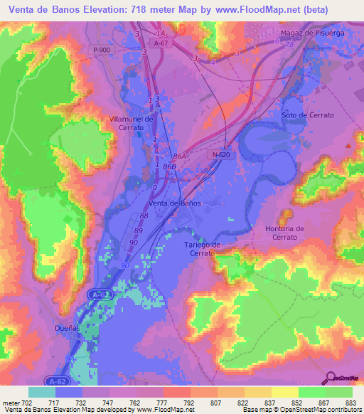 Venta de Banos,Spain Elevation Map