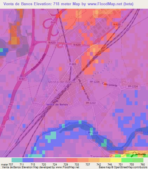 Venta de Banos,Spain Elevation Map