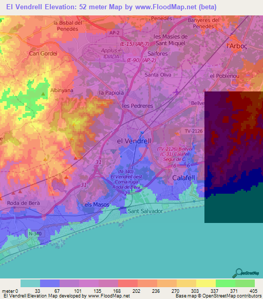 El Vendrell,Spain Elevation Map