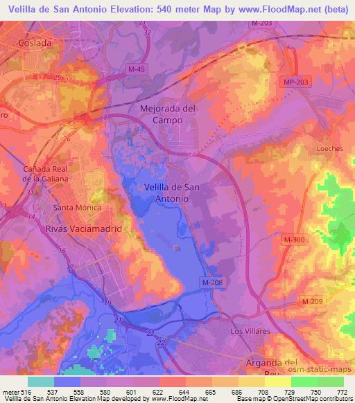 Velilla de San Antonio,Spain Elevation Map
