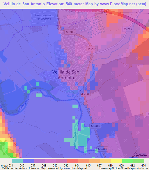 Velilla de San Antonio,Spain Elevation Map
