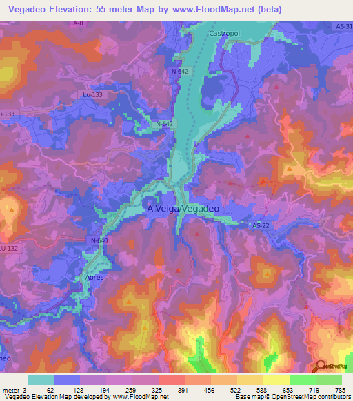 Vegadeo,Spain Elevation Map