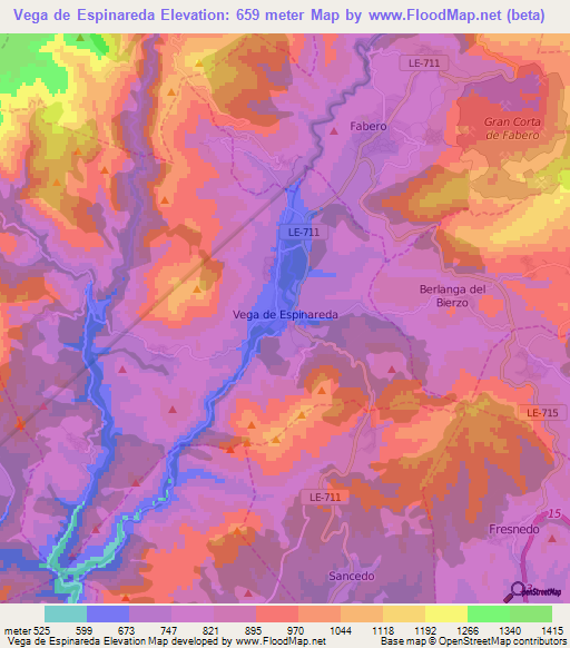 Vega de Espinareda,Spain Elevation Map