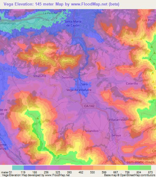 Vega,Spain Elevation Map