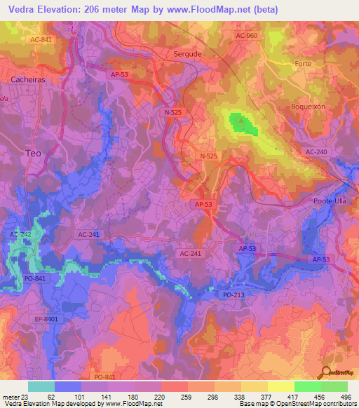 Vedra,Spain Elevation Map