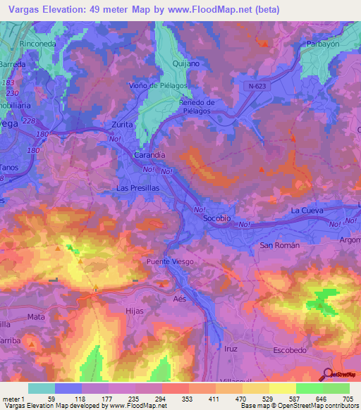 Vargas,Spain Elevation Map