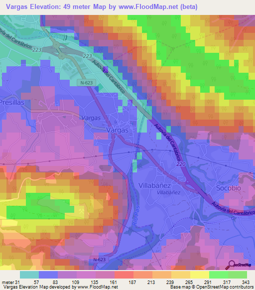 Vargas,Spain Elevation Map