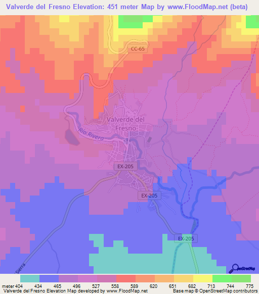 Valverde del Fresno,Spain Elevation Map