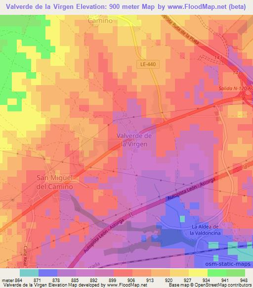 Valverde de la Virgen,Spain Elevation Map
