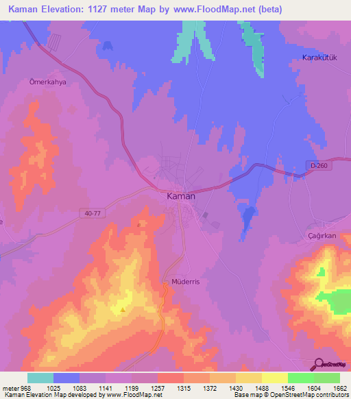 Kaman,Turkey Elevation Map