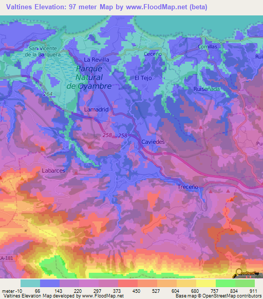 Valtines,Spain Elevation Map