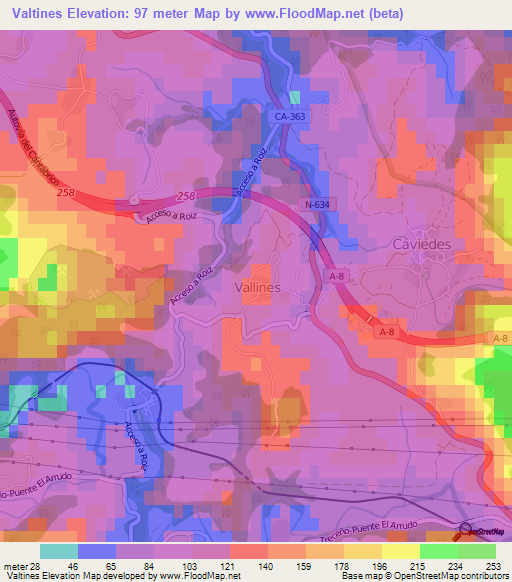 Valtines,Spain Elevation Map