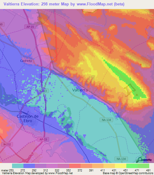 Valtierra,Spain Elevation Map