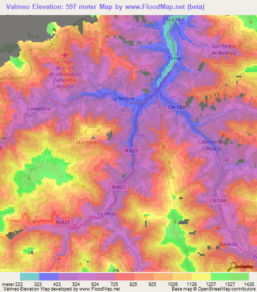 Valmeo,Spain Elevation Map