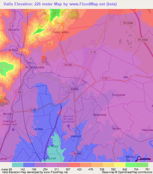 Valls,Spain Elevation Map