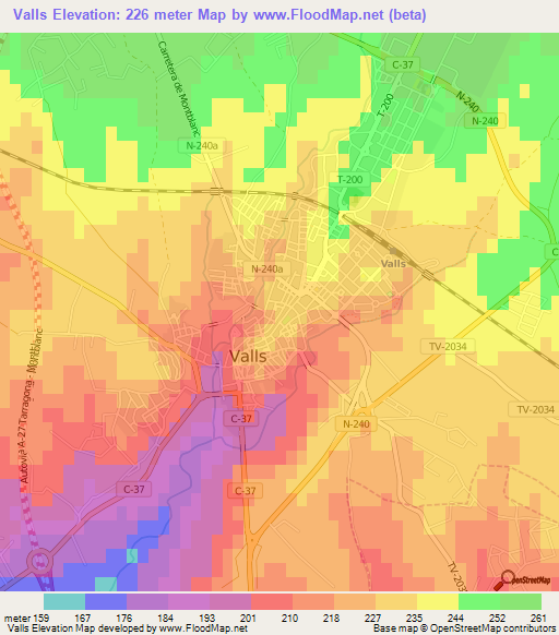 Valls,Spain Elevation Map