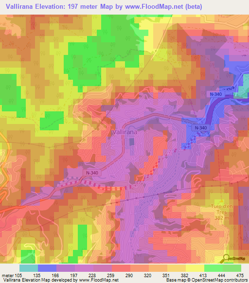 Vallirana,Spain Elevation Map