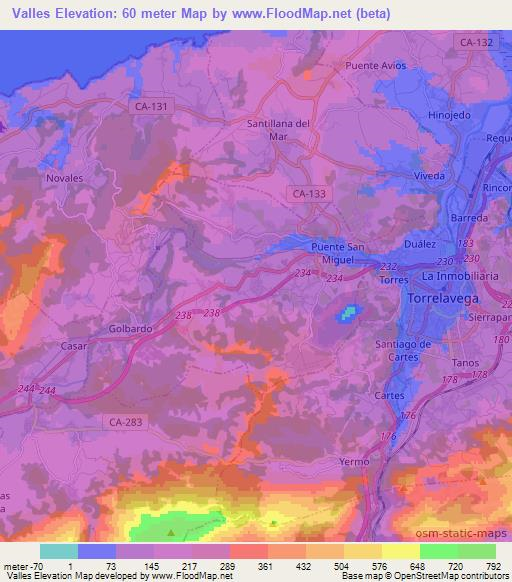 Valles,Spain Elevation Map