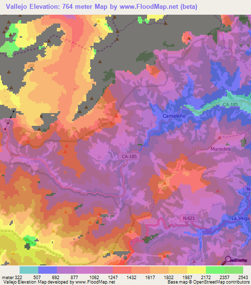 Vallejo,Spain Elevation Map