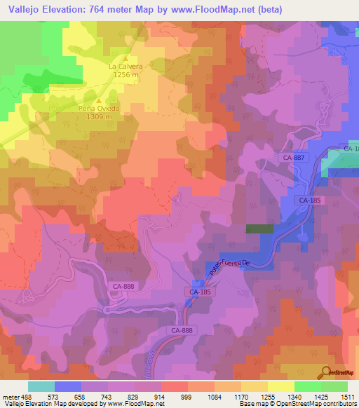 Vallejo,Spain Elevation Map