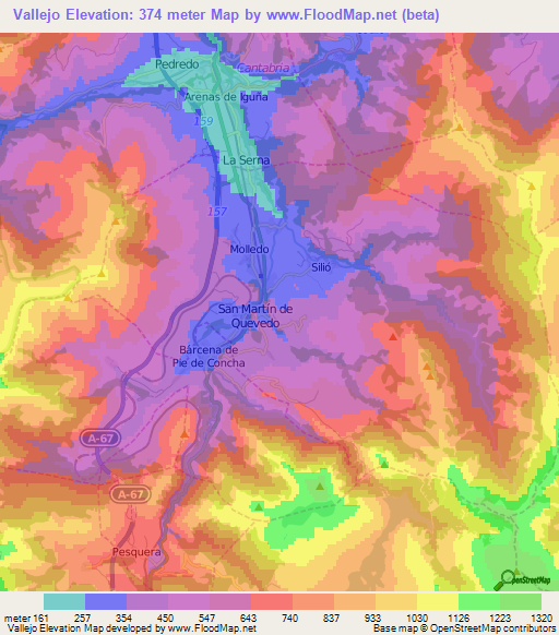 Vallejo,Spain Elevation Map