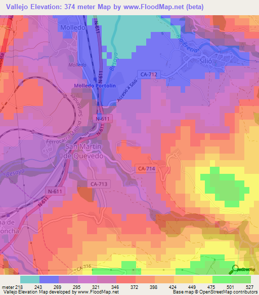 Vallejo,Spain Elevation Map