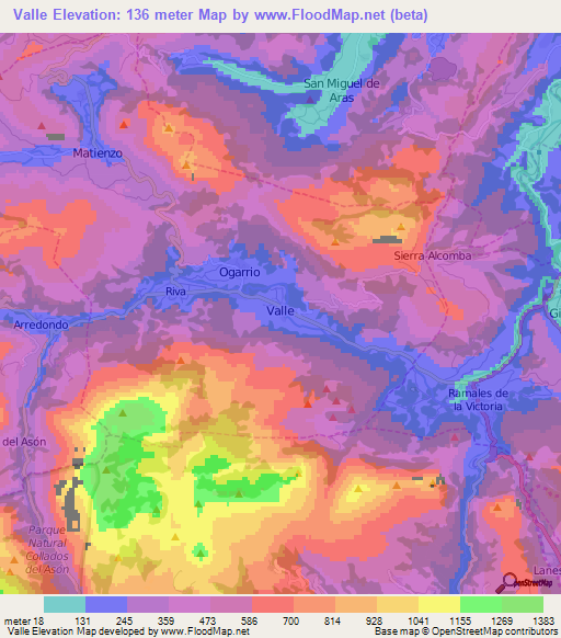 Valle,Spain Elevation Map