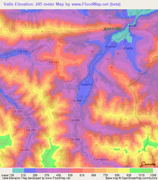 Valle,Spain Elevation Map