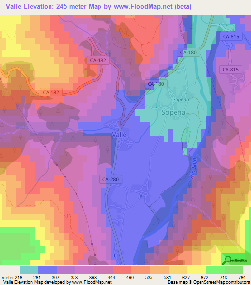 Valle,Spain Elevation Map