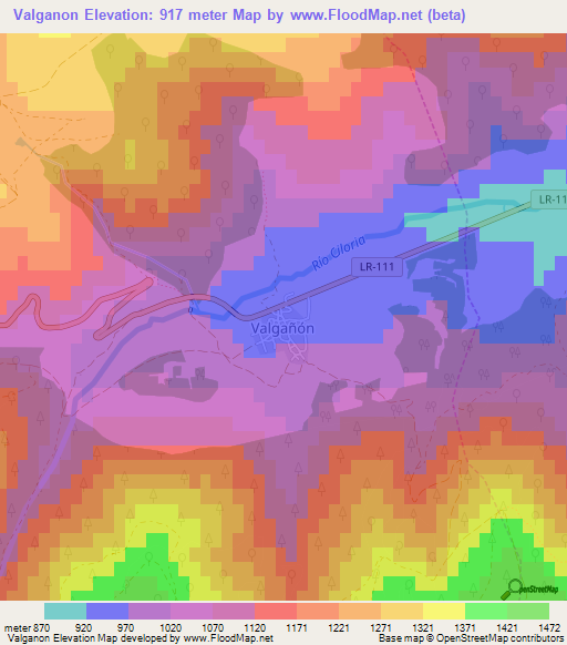 Valganon,Spain Elevation Map