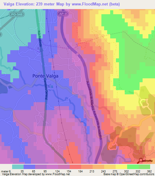 Valga,Spain Elevation Map