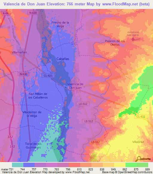 Valencia de Don Juan,Spain Elevation Map