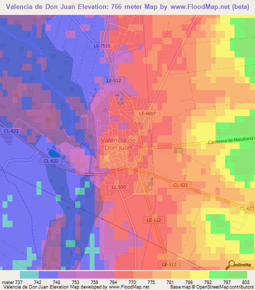 Valencia de Don Juan,Spain Elevation Map