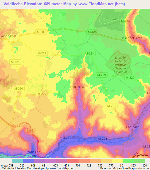 Valdilecha,Spain Elevation Map