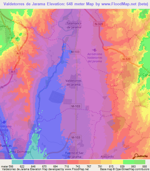 Valdetorres de Jarama,Spain Elevation Map