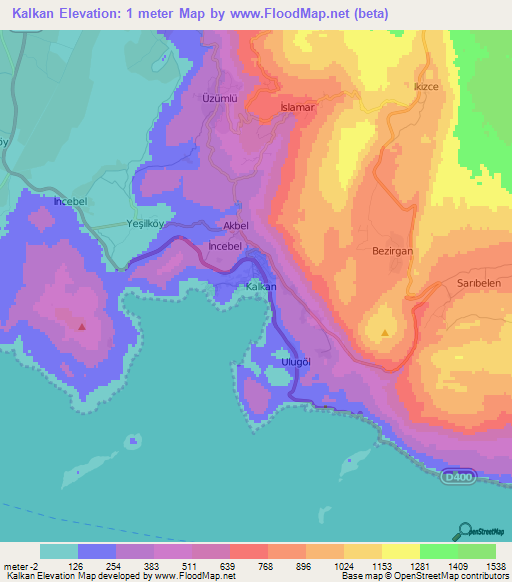 Kalkan,Turkey Elevation Map